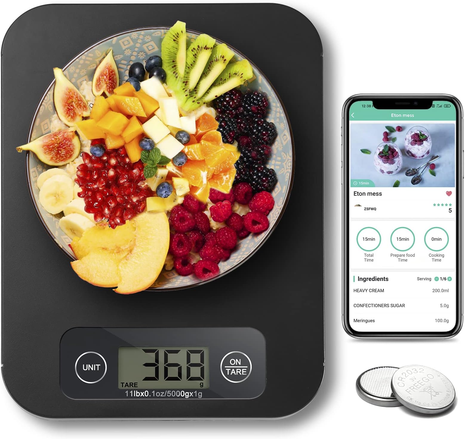 URAMAZ (Black) - Smart Food Scale, Kitchen Food Scales Digital Weight Grammes and Oz with Nutritional Calculator, Food Weight Scale for Baking, Cooking, Macro Calorie Counting, Keto, Meal Prep
