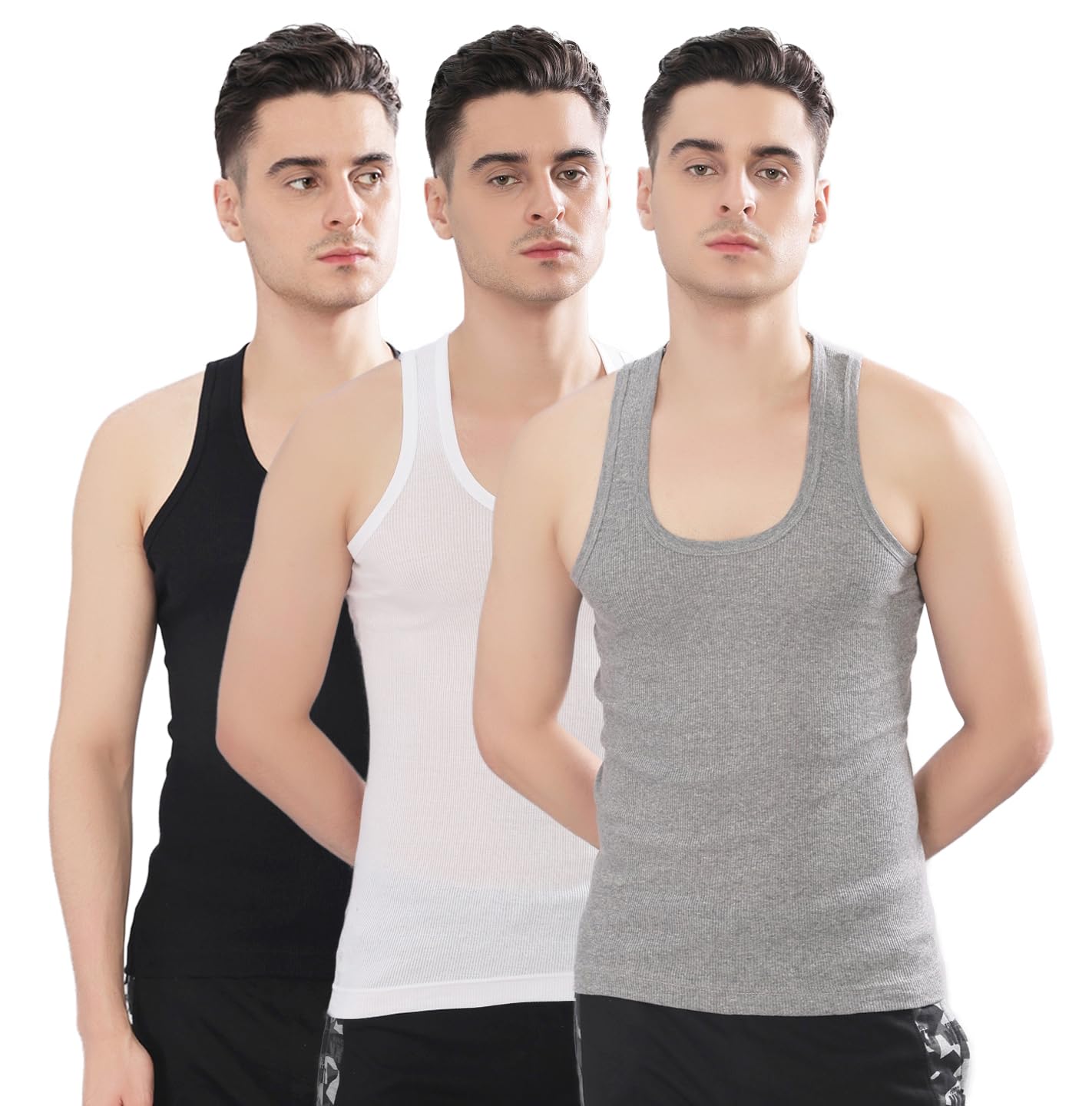 Men's White Pack of 3 Solid Cotton Regular Vest