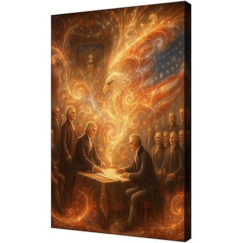 Framed Patriotic American Flag Wall Art-4th Of July Usa Founding Fathers Historical Poster For Patriot Room Decor-Neutral Floral Art Canvas Print Picture For Apartment Bedroom Decor