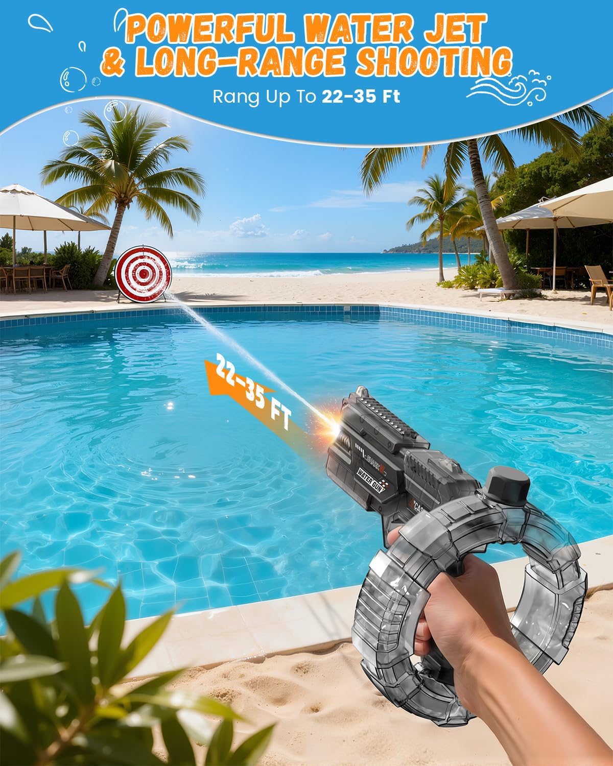 Electric Water Gun for Adults Kids, Transparent Automatic Squirt Watergun with Water Spray Sound and Led Lights, Pool and Beach Party Toys, Perfect Summer Gifts for Kids and Adults.