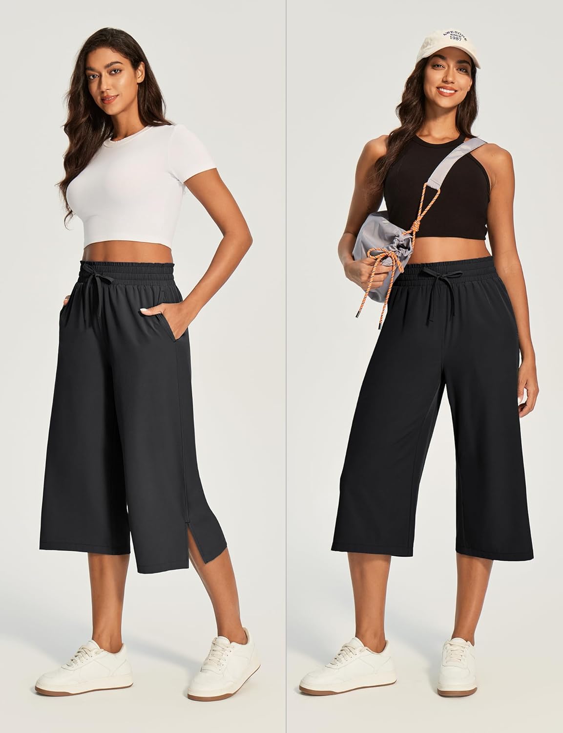 Ewedoos Capri Pants for Women Lightweight Quick Dry Casual Wide Leg Womens Capris Drawstring High Waisted Gaucho Pants - Image 6