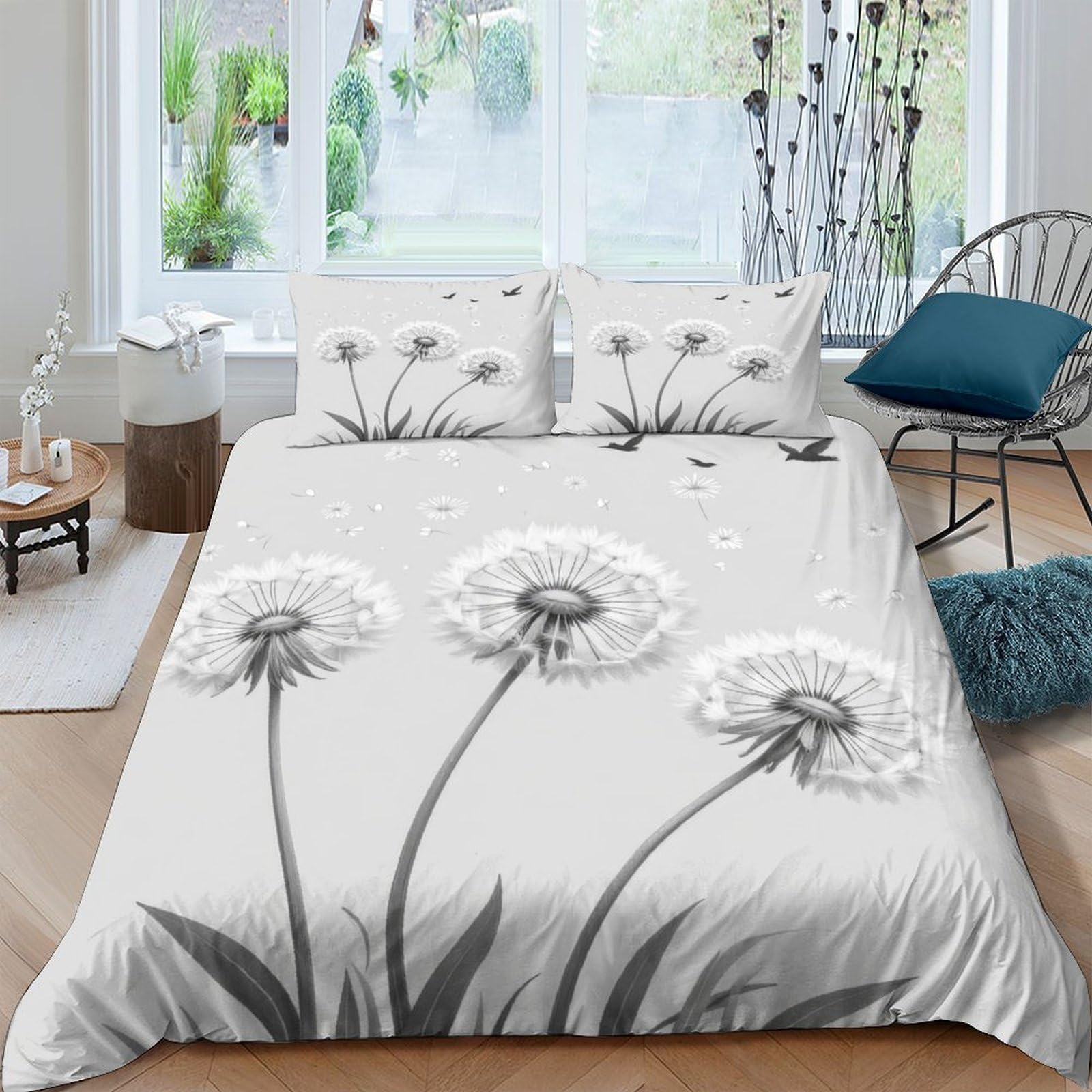 Ctjqhvkz Style-5 3D Printed Dandelion Meadow Fitted Sheet Microfiber Elegant Floral Bed Cover For Bedroom Guest Room Easy Care Single（135X200cm）