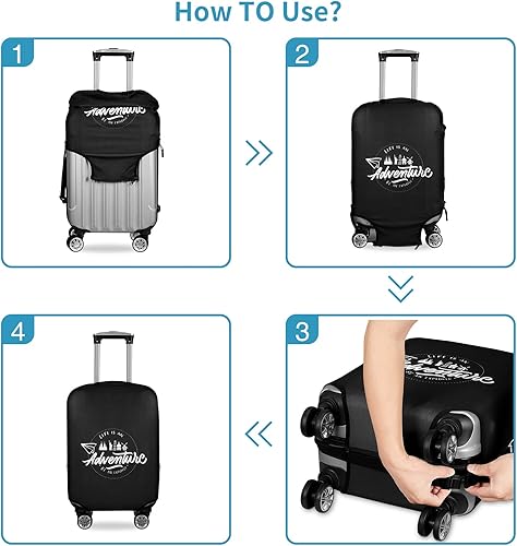 Miniatura 5 de KENOBEE Funda para maleta, NegroBlanco - La vida es una aventura, La vida es una aventura