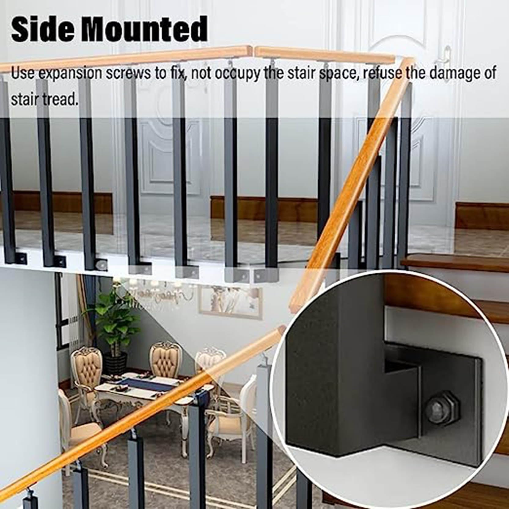 Adjuble słupek balustradowy 270°, 85 cm, czarna kwadratowa metalowa balustrada tarasowa z okuciami montażowymi, idealna do ogrodu i bezpieczna, solidna i smukła konstrukcja