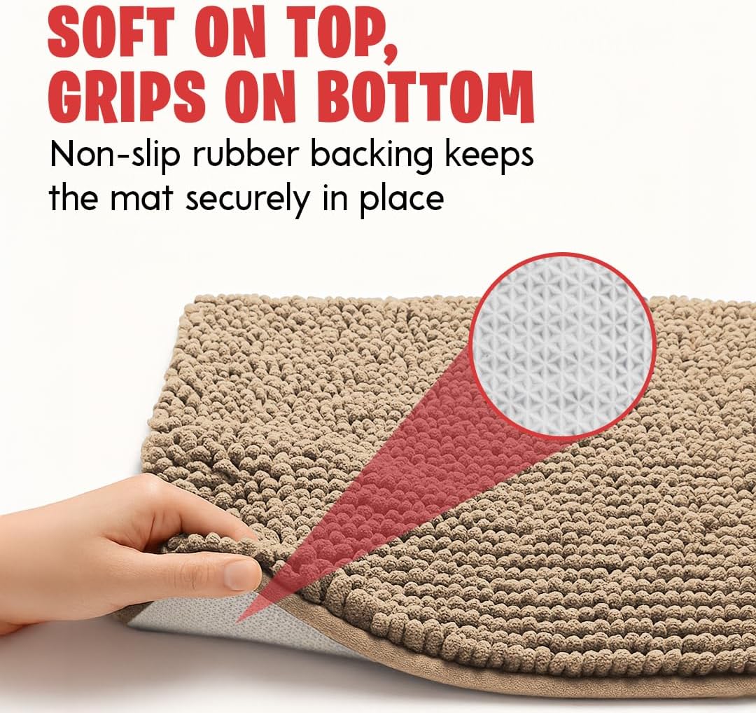 MudGuard Mat™ Dog Door Mat for Muddy Paws, Super Absorbent Microfiber, Non-Slip Indoor Mat, Quick Dry Chenille Mud Mat for Dogs & Entryway, Washable, Beige 24" x 36"