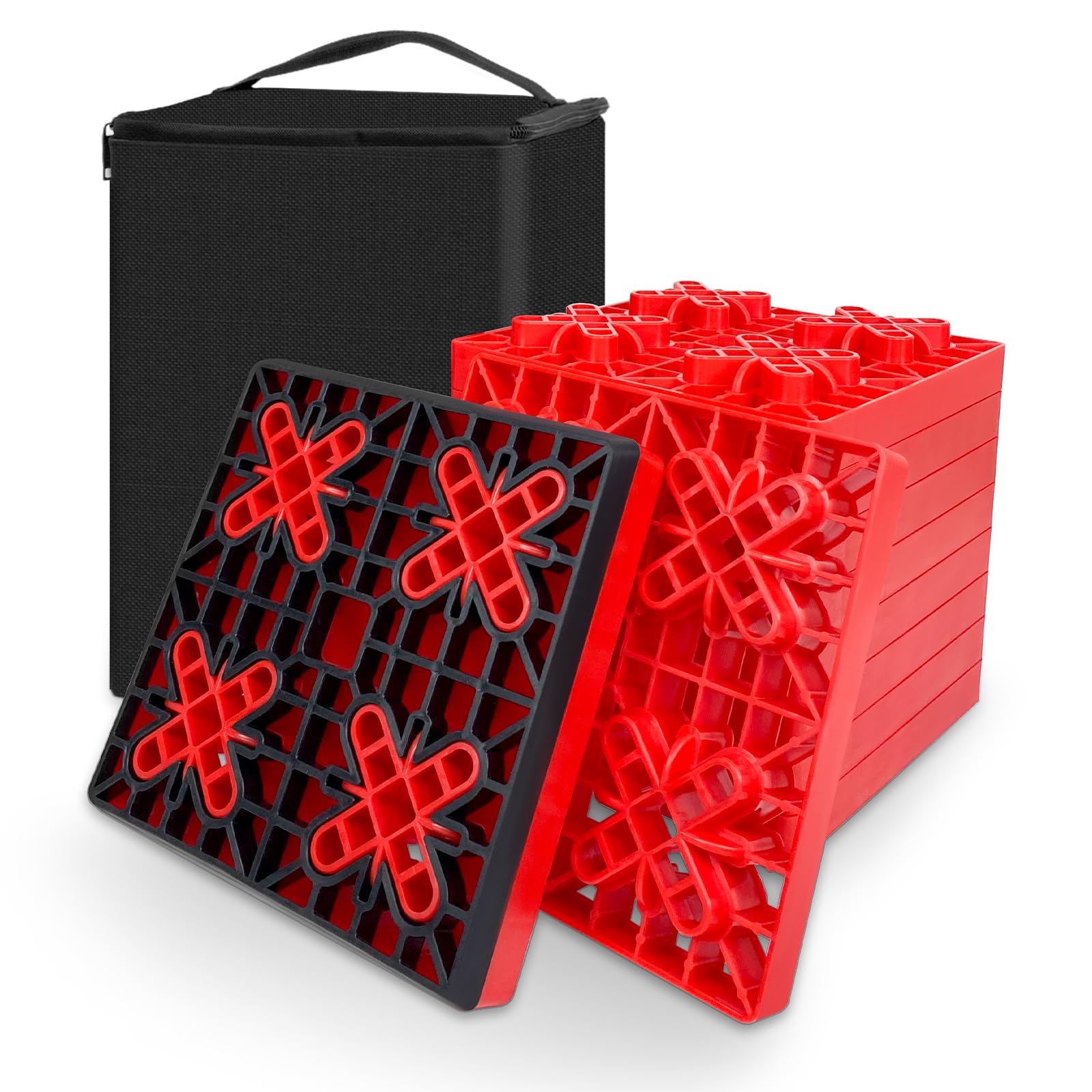 HOXWELL Bloques de nivelación resistentes para caravana, paquete de 10, bloques estabilizadores de diseño entrelazado para altura personalizable, accesorios para remolque de caravana con bolsa de