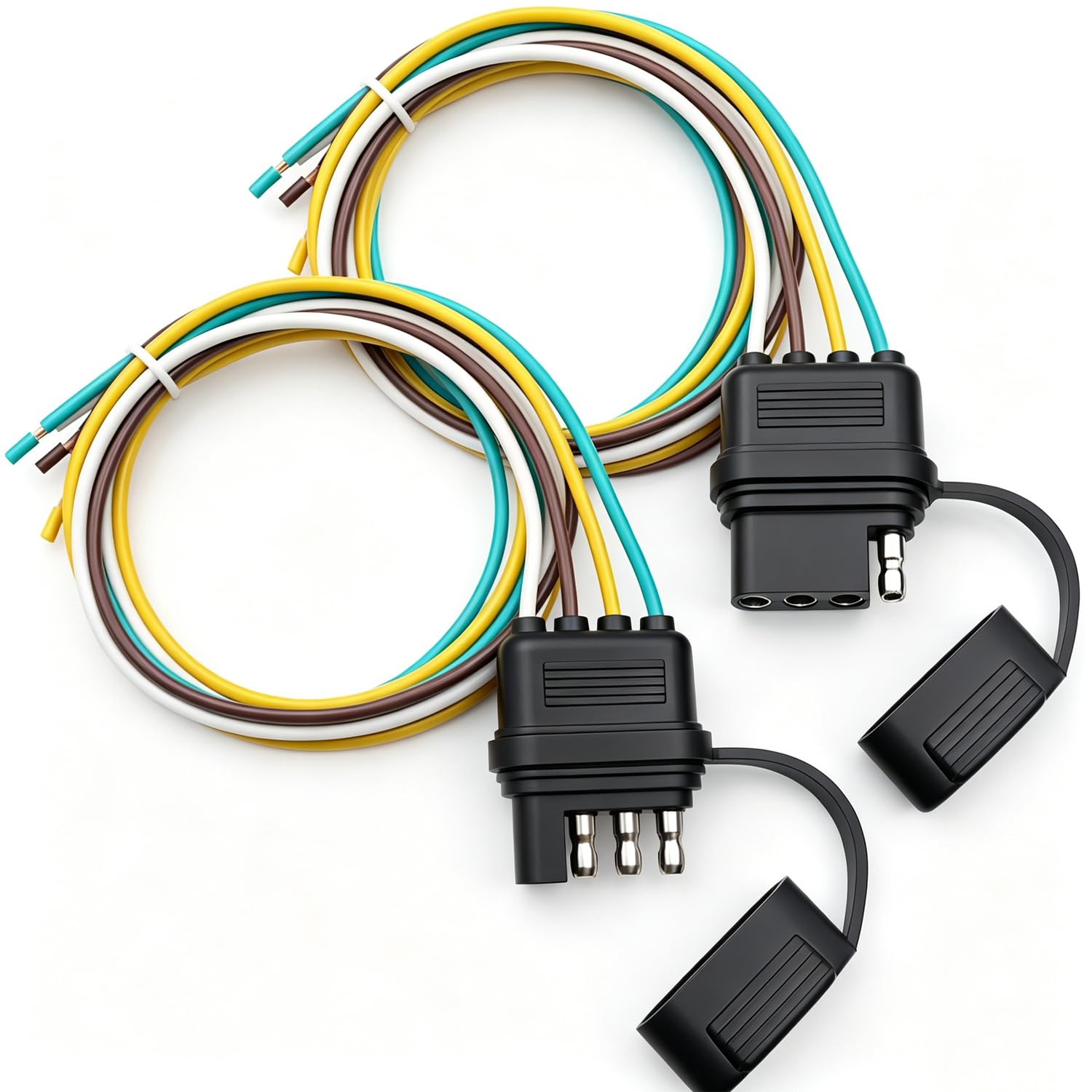 25 Inch 4-Way 4 Prong Trailer Wiring Harness Plug and 49 Inch Trailer Wiring Harness Male End Replacement Connector for Trailer Hitch Wire Multi-Purpose Ship Lamp Dust Cover