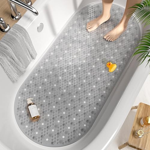 Miniatura 12 de HITSLAM Tapete para Bañera Antideslizante, 27x15 Pulgadas, Tapete Ovalado con Burbujas para Bañera de Baño, Lavable a Máquina, con Ventosas