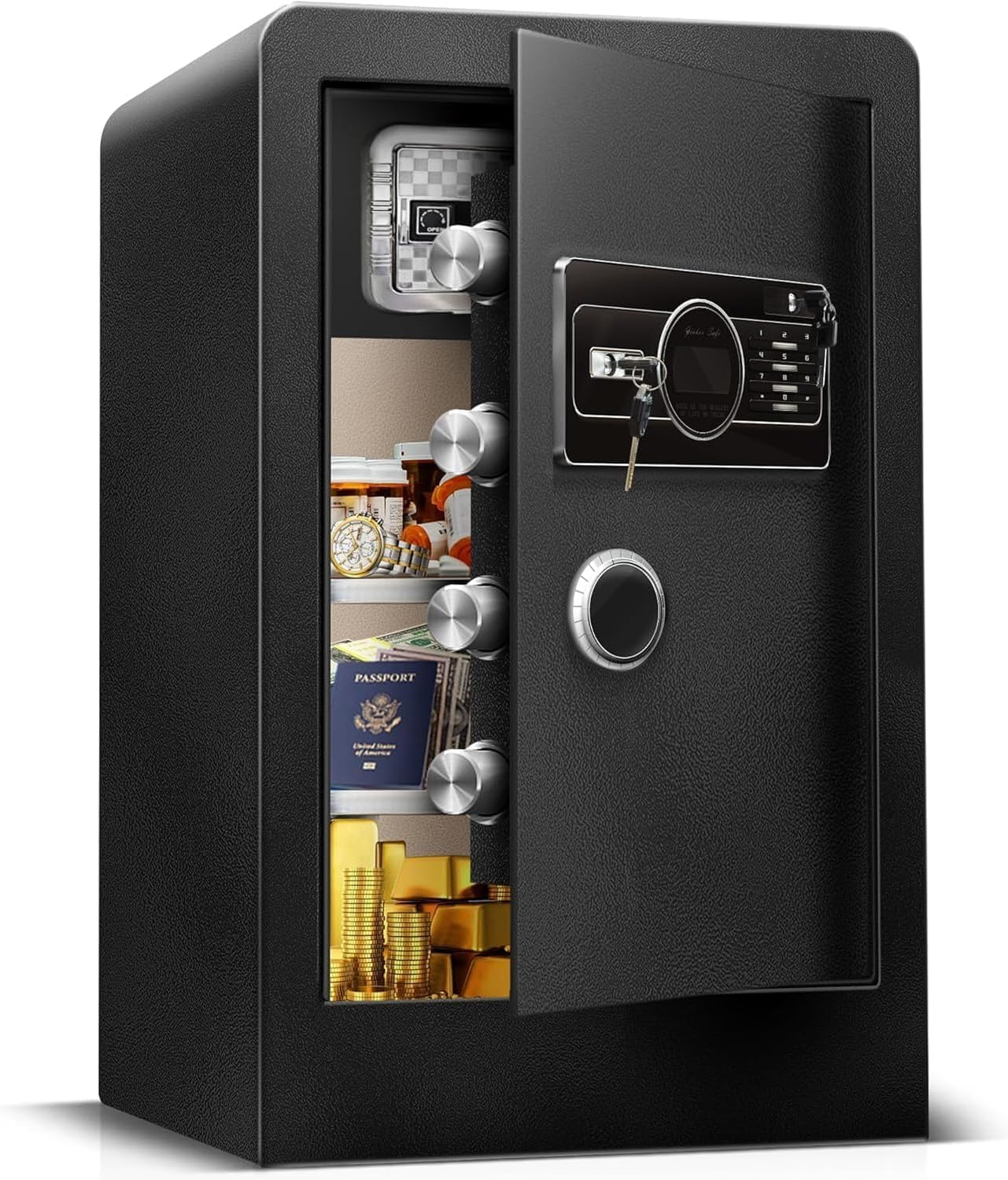 2.5 Cub Fireproof Waterproof Safe Box for Home Use, Digital Safe with Combination Keypad Anti-Theft Alarm, Adjustable Shelf for Money Cash Documents