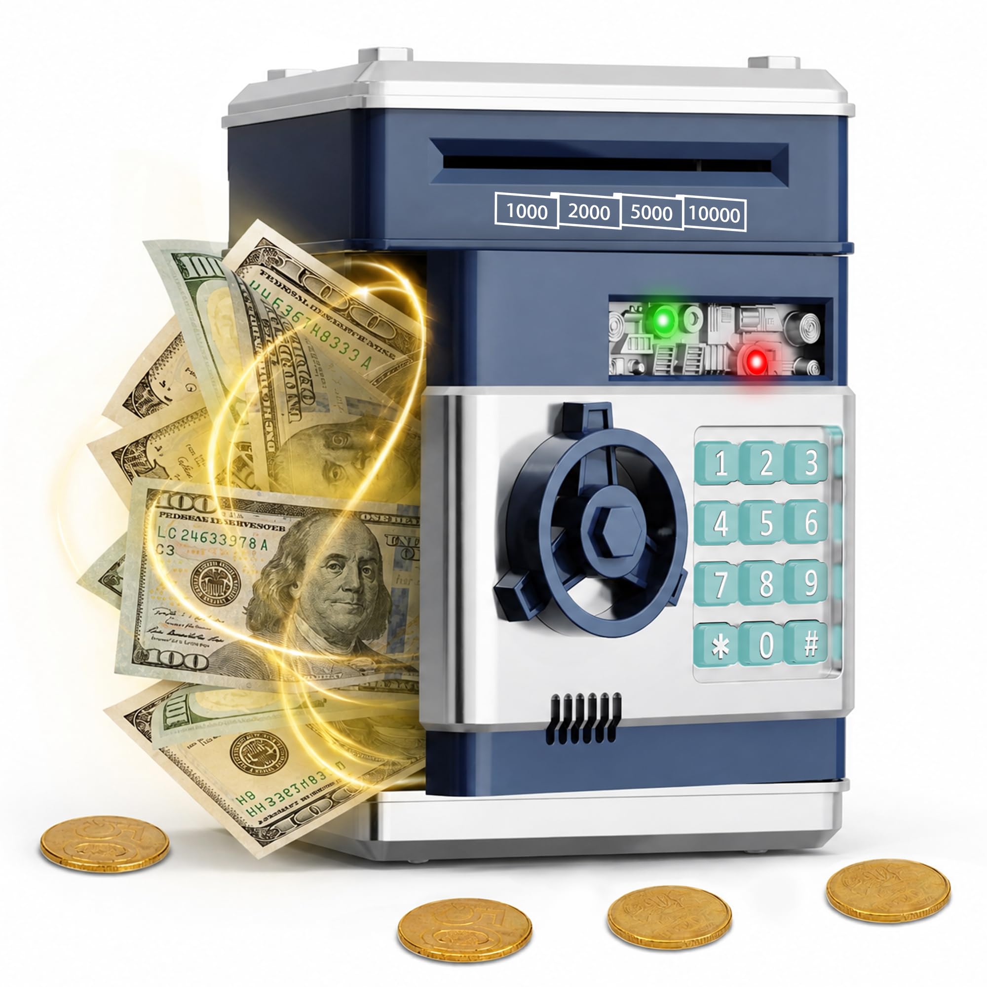 Refasy Piggy Bank Cash Coin Can ATM Bank Electronic Coin Money Bank for Kids Age 3-12, Money Savings Box Mini ATM Coin Bank Toys Gifts for 3 4 5 6 7 8 9 10 11 12 Year Old Boys Girls — Amazon image 20