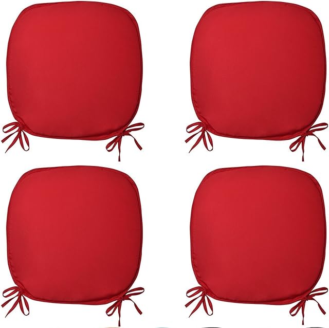 Comfy Nights Padded Chair Seat Pads Cushion Simply Plain D-Shaped Tie-On Seat Pad Garden Patio Kitchen Dining 38cmx38cm (Set of 4, Red)