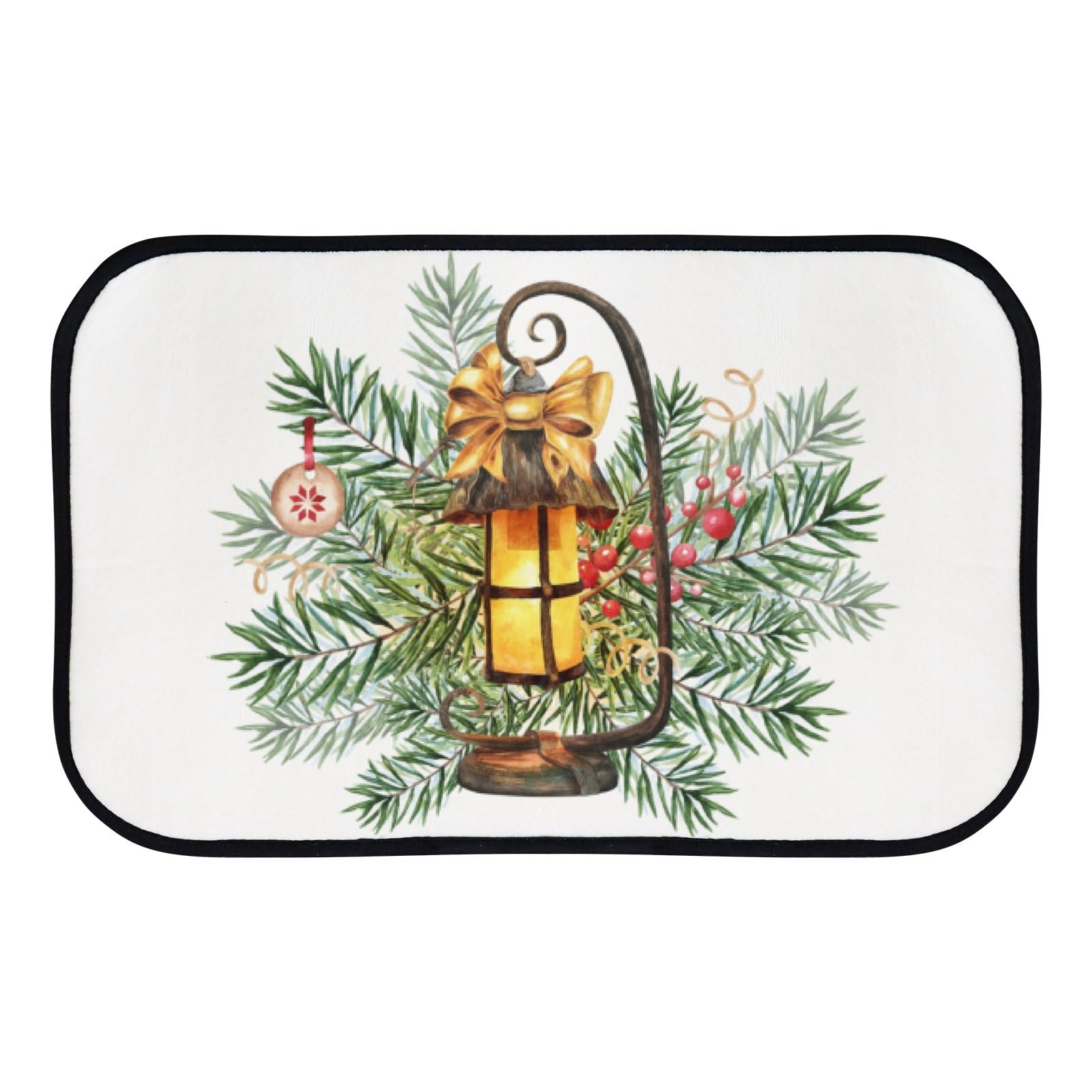 Nuansexi Bathroom Rugs Watercolor Christmas Lantern Floor Mats Non Slip Bathmat Doormat Tub Mat Coral Velvet Absorbent Entrance Carpet Mats Machine Washable Bedroom Decor