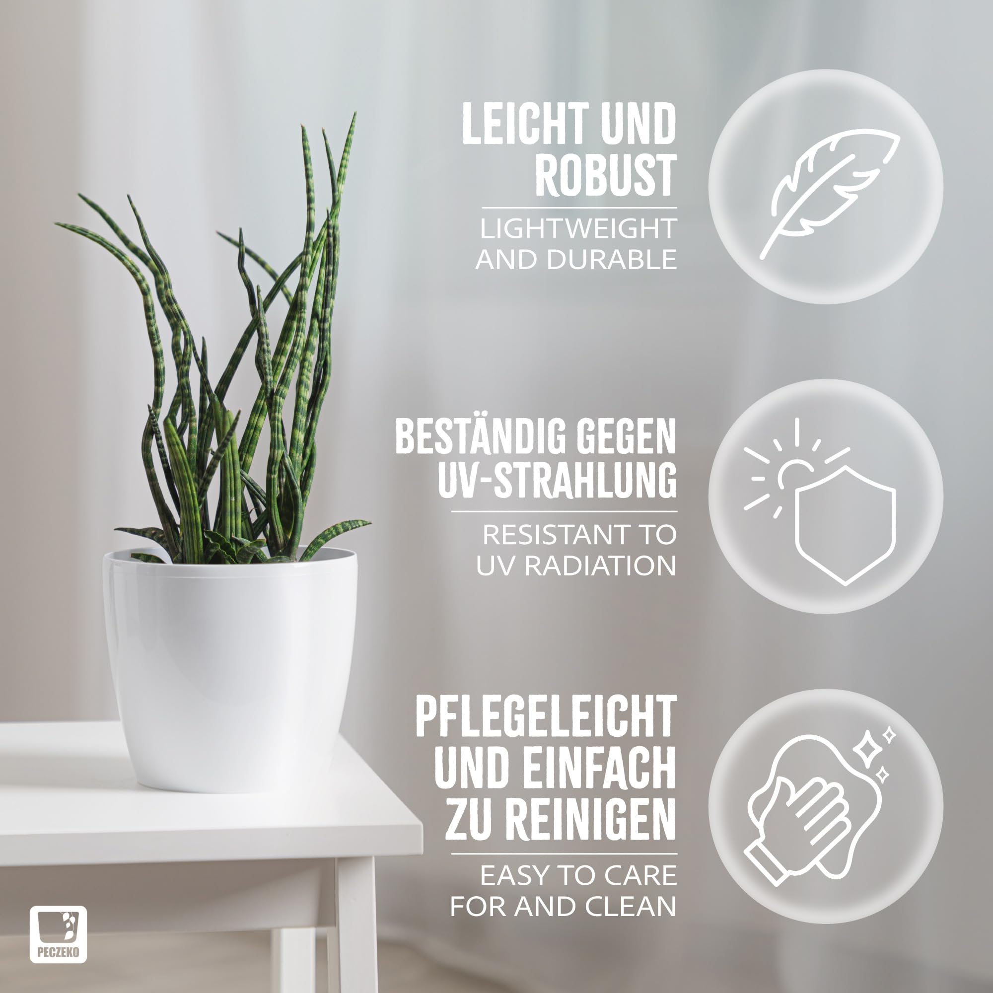 Set di 2 vasi decorativi per fiori ed erbe aromatiche, resistenti e leggeri, rotondi, in plastica, per soggiorno e sala da pranzo, cucina, terrazza, balcone, (bianco, diametro 36 cm)