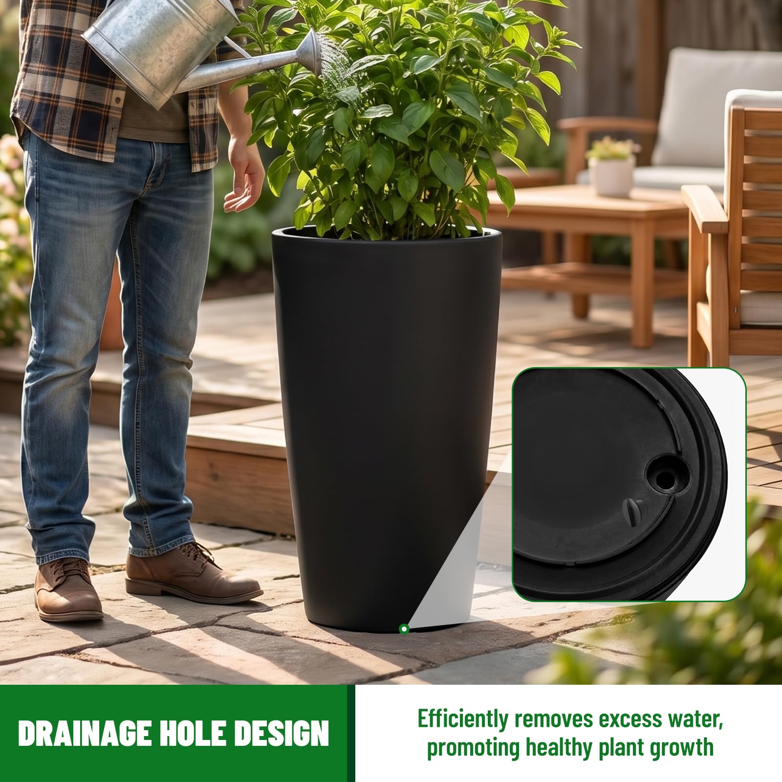 SnugNiture Set of 2 Round Tall Planters 22 Inch, Large Planter for Indoor Outdoo — product photo