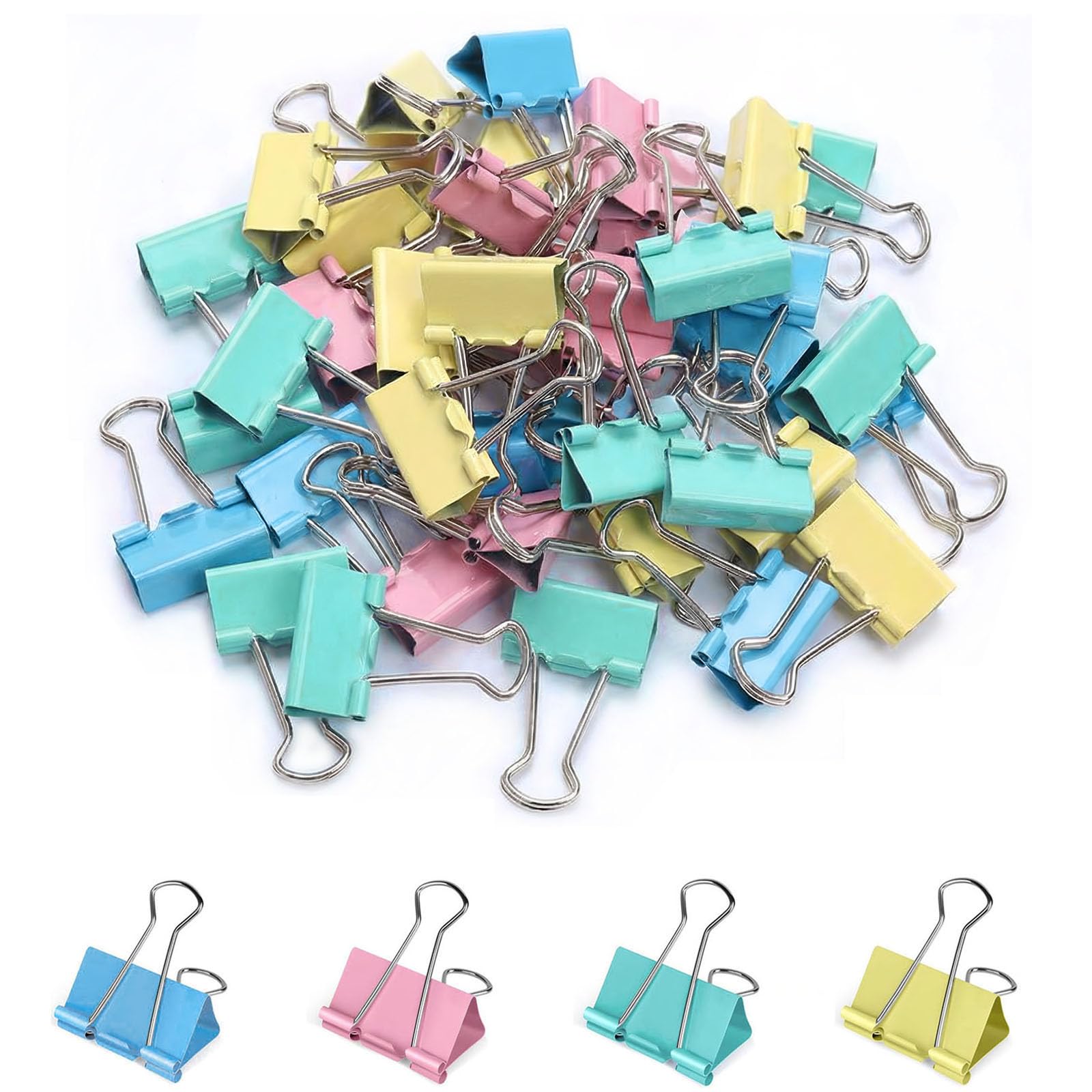 Colored Binder Clips 25 mm 100 Pieces, Medium Colorful Metal Foldback Bulldog Clips, Middle File Money Document Stationary Paper Clamps for Office Home School Supplies