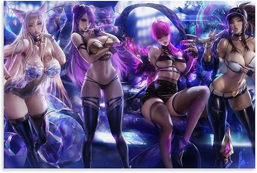 Fuwo Póster de League of KDA Legends - Póster sexy de anime de los años 90, póster de arte de pared estético, póster de 12 x 18 pulgadas (11.8 x