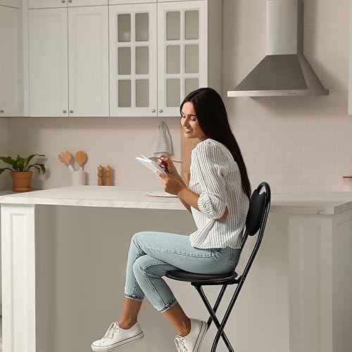 Miniatura 5 de Taburete de bar plegable de 26 pulgadas de altura de asiento con respaldo, taburetes plegables acolchados de cuero para adultos, sillas plegables