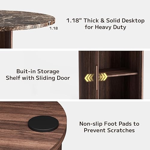 Miniatura 8 de 47" Round Dining Table for 4-6, Modern Marble Kitchen Table with 2-Tier Storage Shelf & Fluted Slide Door for Small Space, Mid-Century Circle Dinner