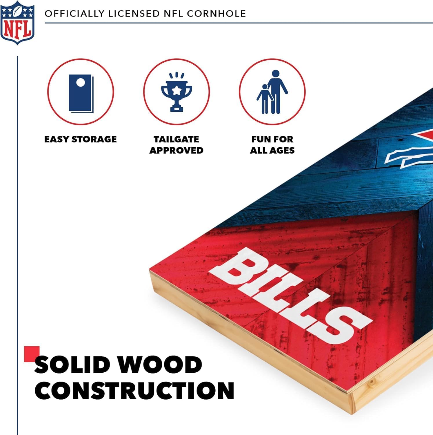 NFL Football 2' x 4' Regulation Size Solid Wood Cornhole Set with Direct Print HD Team Graphics Great Gift for Any Football Fan! Bean Bag Toss Family Outdoor Game