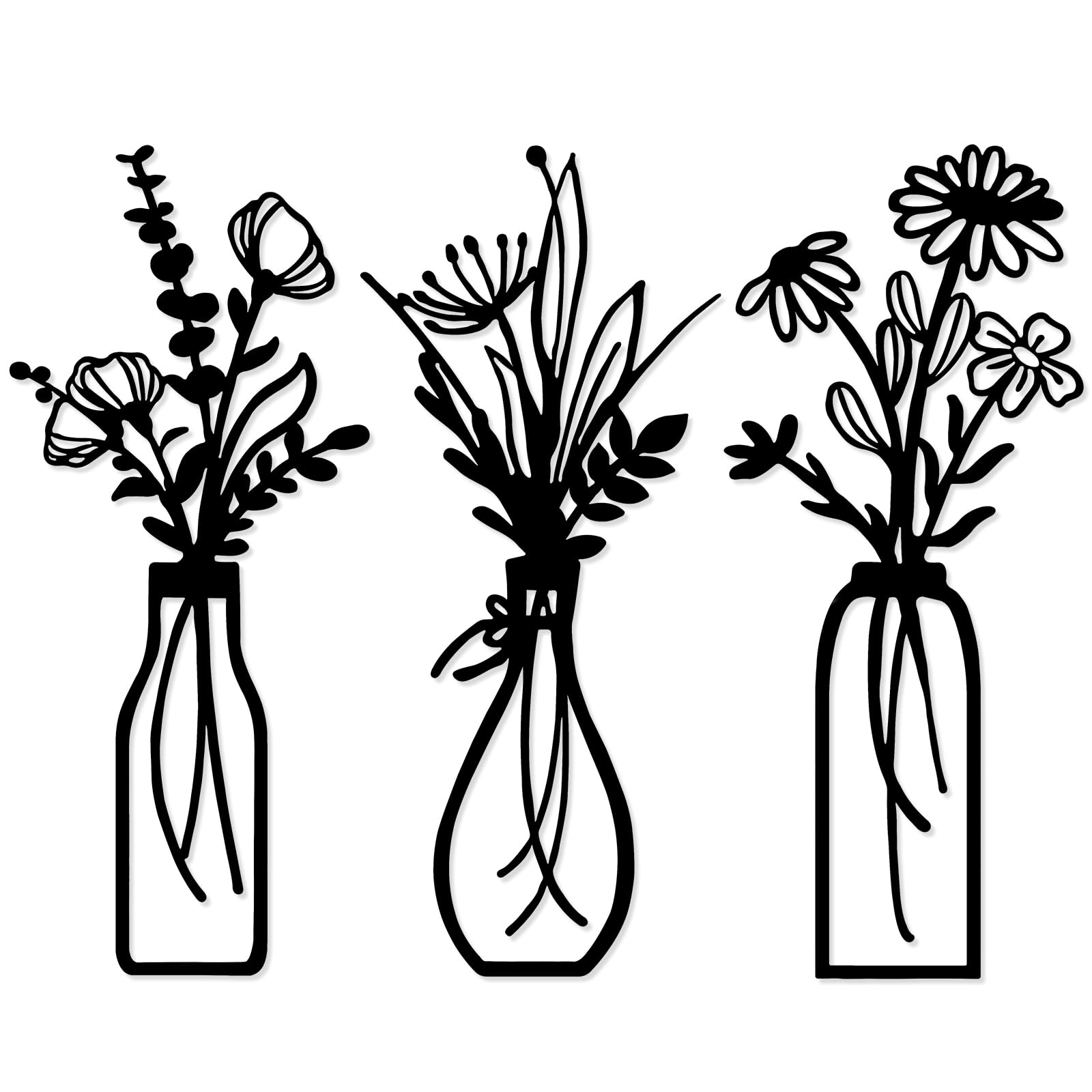 3 Piezas Flores Metalicas Decoracion Decoración Minimalista de Metal Negro Metal Decorativo de Pared Moderno para el Dormitorio de la Sala de Estar en el Hogar