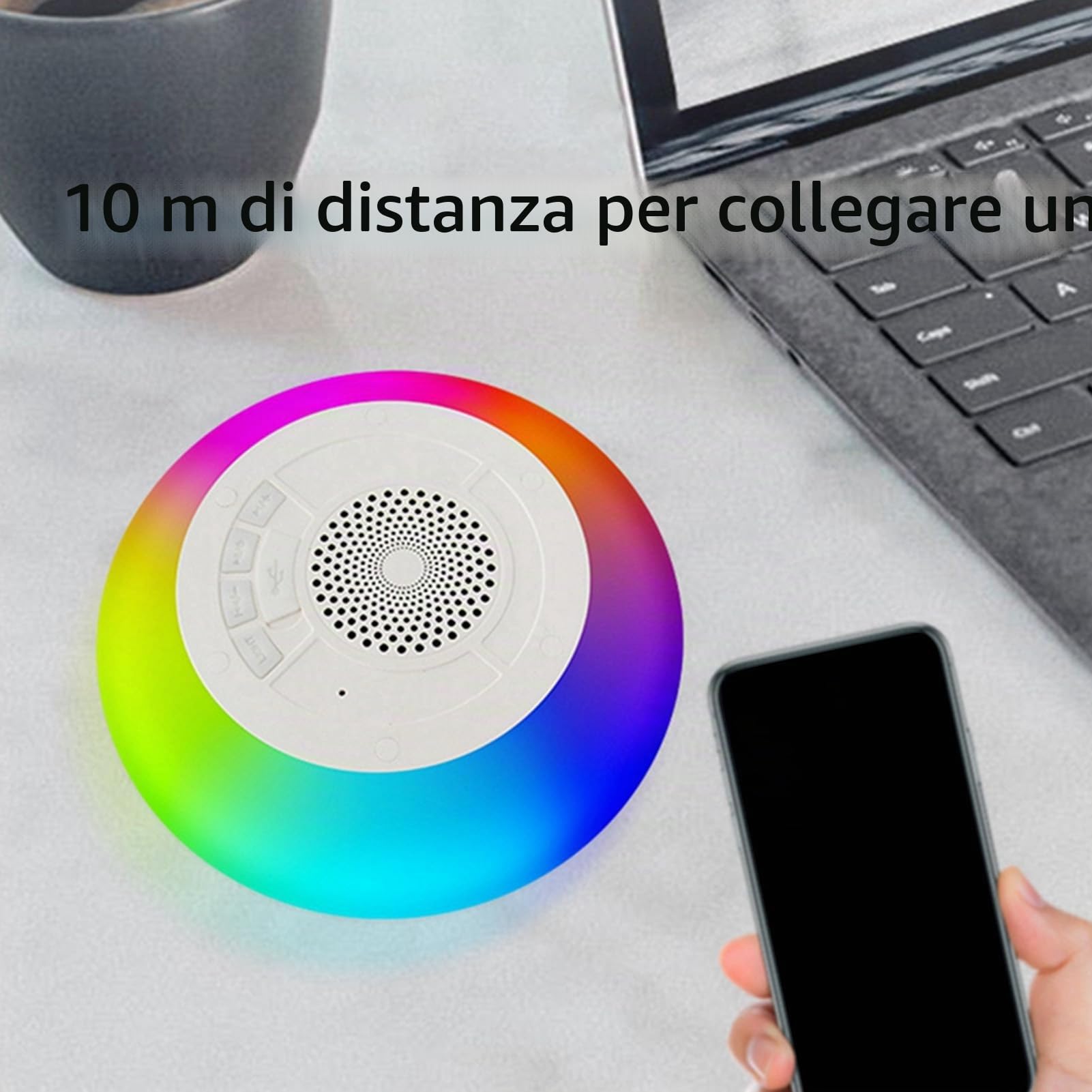 Altoparlante per Piscina con Luci, Altoparlante Portatile BT Altoparlante per Vasca Idromassaggio Impermeabile IPX7, Microfono Integrato Vivavoce Stereo Altoparlante Galleggiante