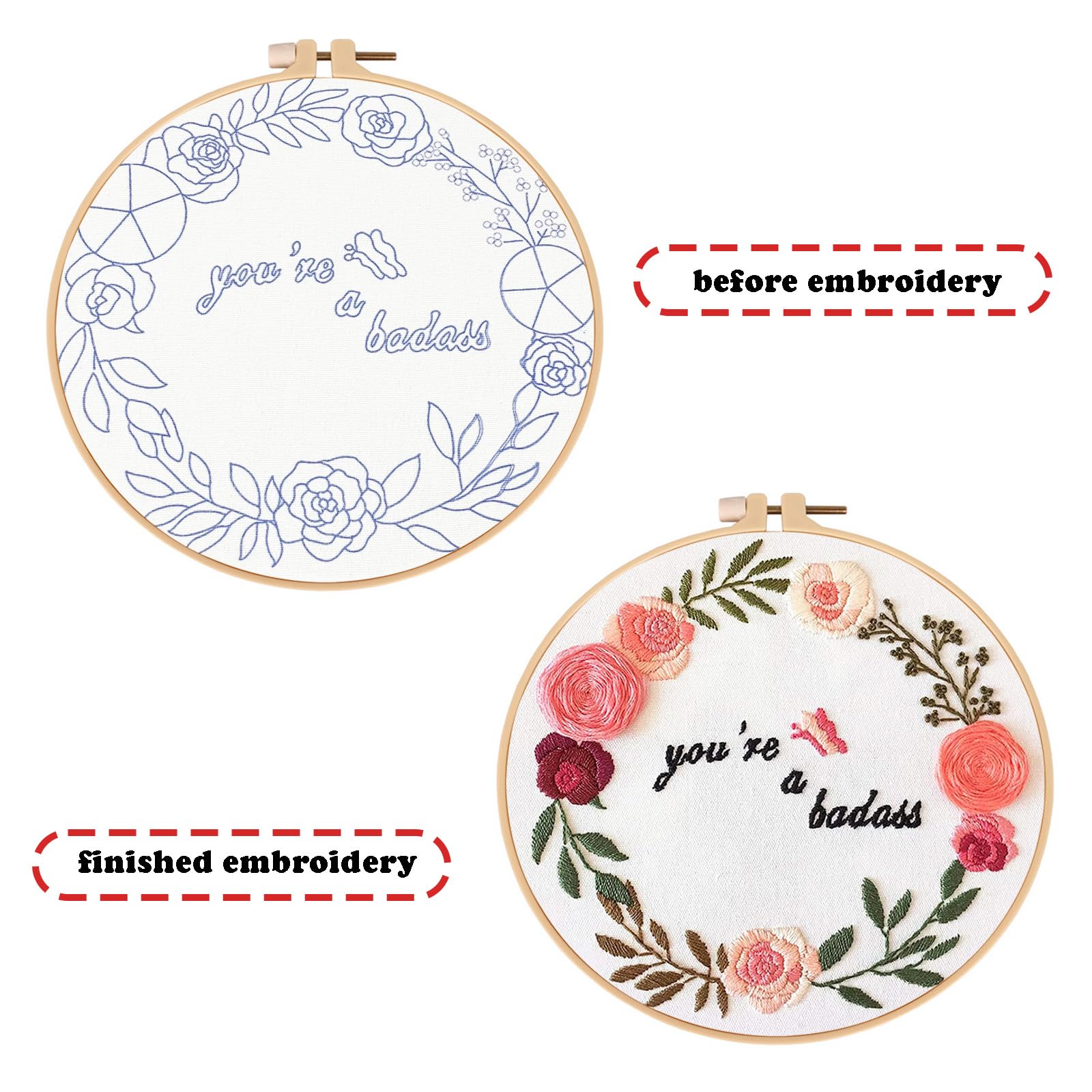 Topapfo Kit de bordado para principiantes y adultos, kit de punto de cruz, bordado a mano con puntadas de bordado, instrucciones (idioma español no garantizado), aros, hilos