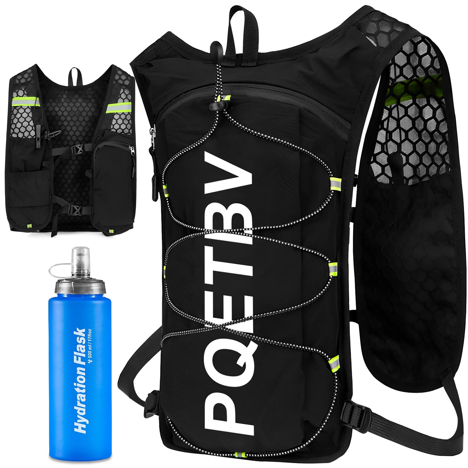 Chaleco para Correr, Mochilas de Hidratación Ligera y Transpirable con Bolsa 500ml, Chaleco Running Mujer Hombre con Tira Reflectante y Ajustable para Correr Trail Marathoner