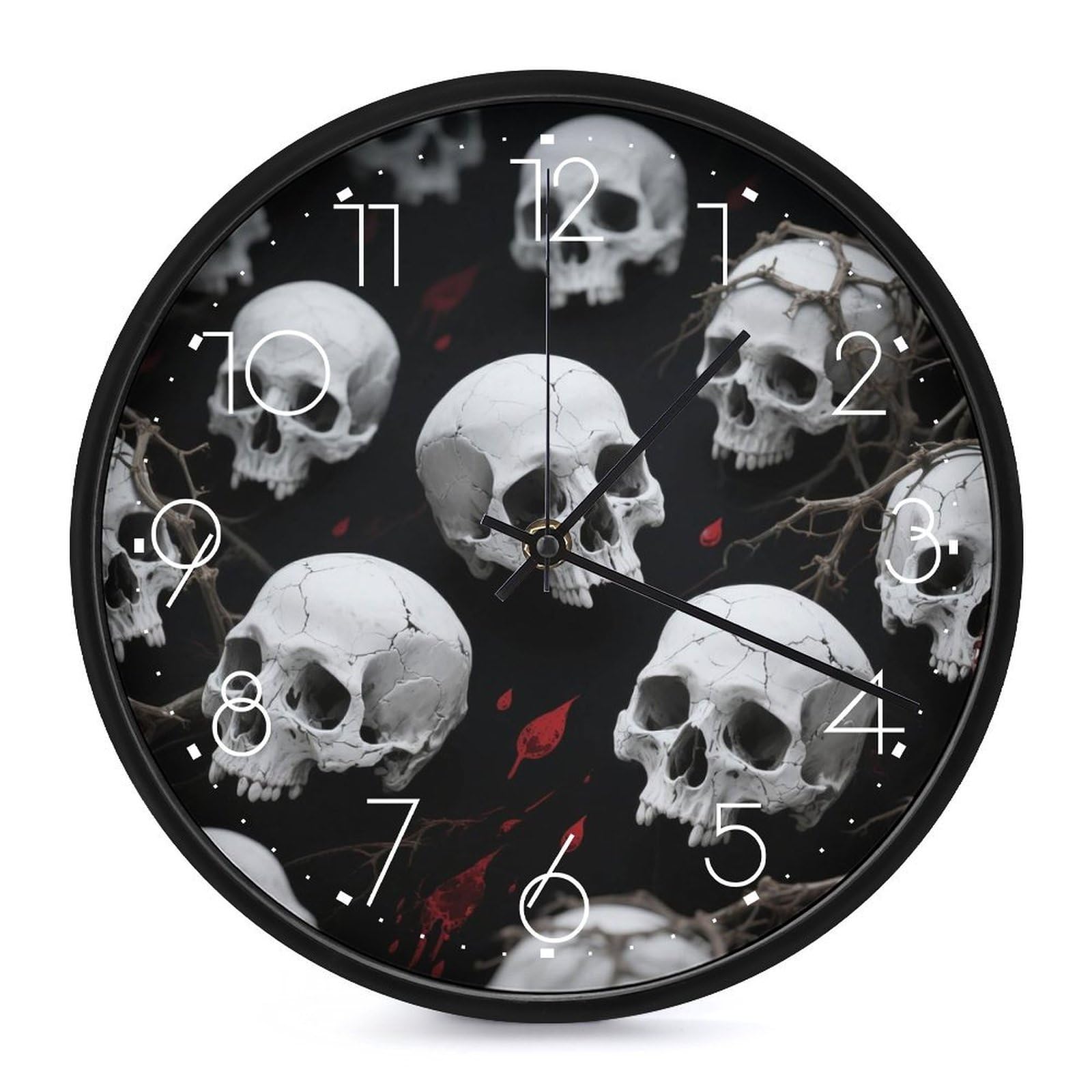 DWVTSLH Skulls Wall Clock 10 Inch Silent Non-Ticking Modern Clocks Battery Operated - Decorative Wall Clocks for Bedroom Living Room Kitchen Office Wall Decor Gift Idea