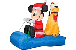Gemmy Christmas Airblown Inflatable Mickey Mouse and Pluto Sledding