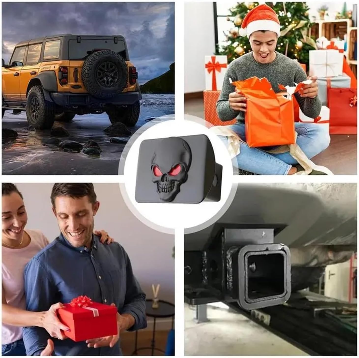 Trailer Hitch Dust-Proof Plug Trailer Tow Hook Metal Cover Skull Shape Square Mouth Tube Plug Insert Heavy Duty For Recreational