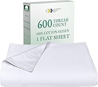 California Design Den King Size 600 Thread Count Cotton Flat Sheet - Soft Breathable Sateen Weave Top Sheet, Bright White