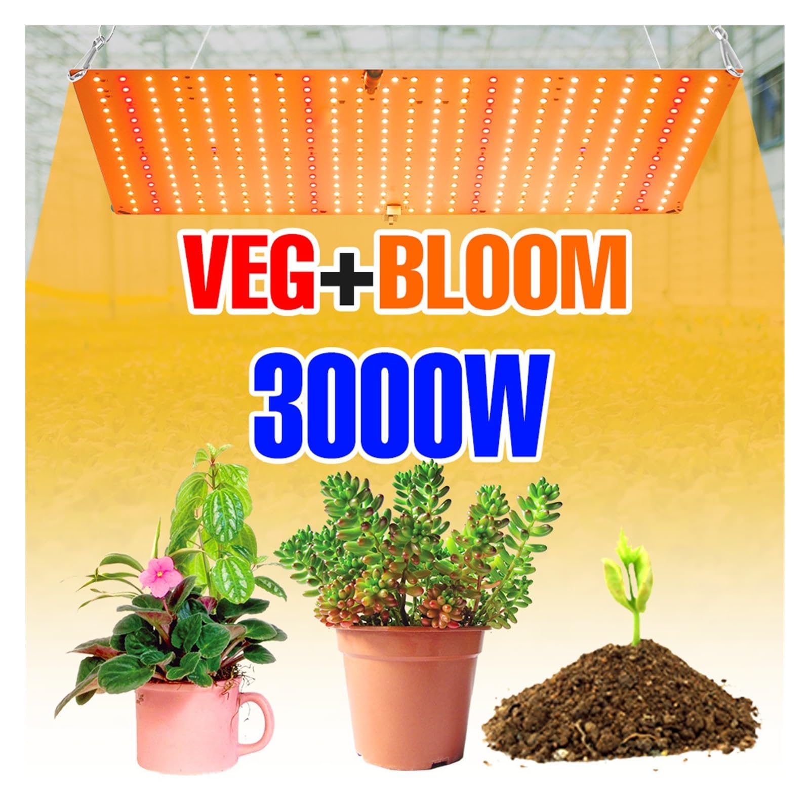 Lámpara de Cultivo, 3000W Led Grow Light Phyto Lámpara for Plantas Bombilla Tablero de Espectro Completo de Cultivo hidropónico Invernadero Flores Semillas(C-3000W Two Modes)