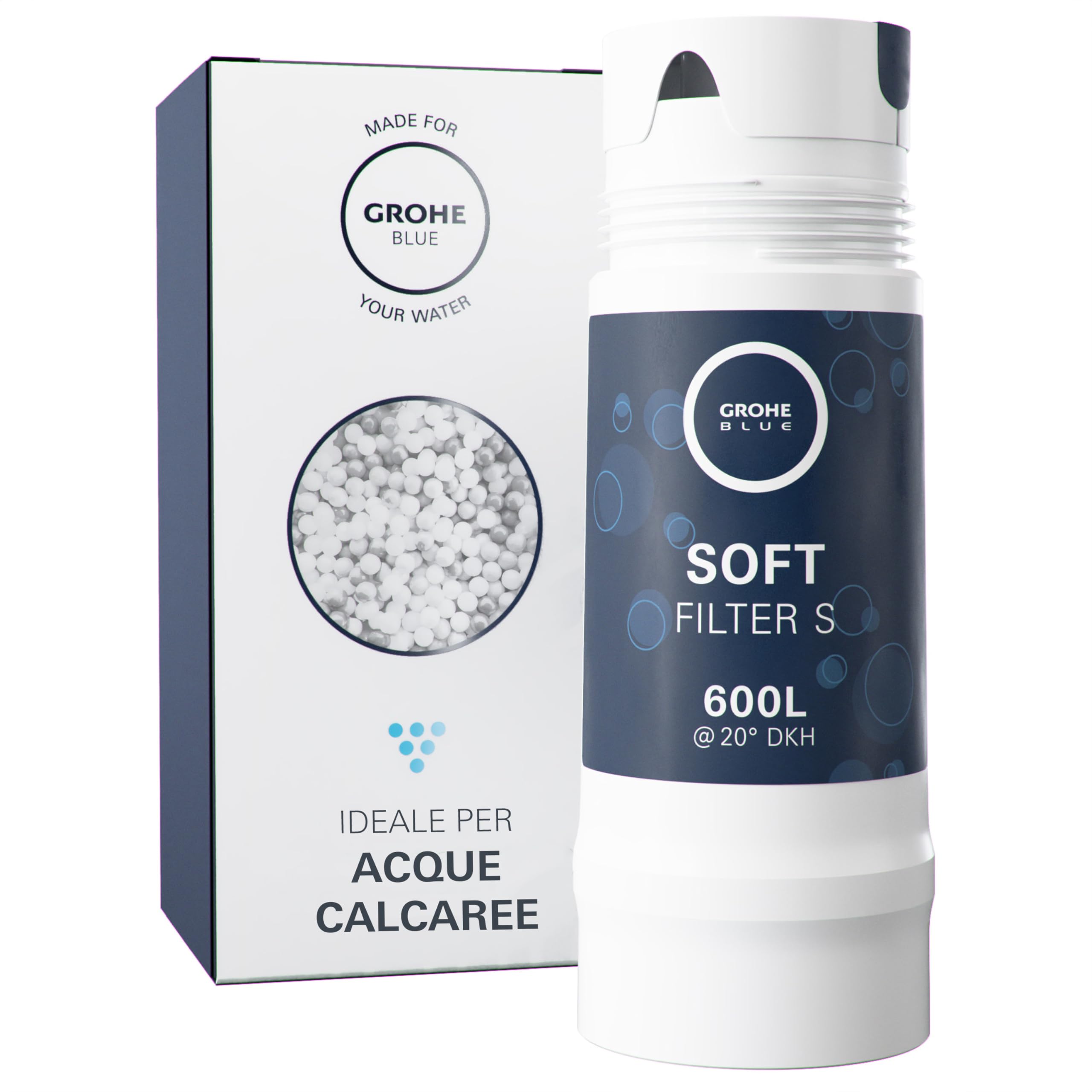 GROHE Filtro a 5 Fasi, Filtro di Ricambio per Sistemi GROHE Blue, per Elevare il Gusto dell'Acqua, Ridurne il Residuo Fisso e il Calcare, Taglia S Capacità Media 600 l, 40404001