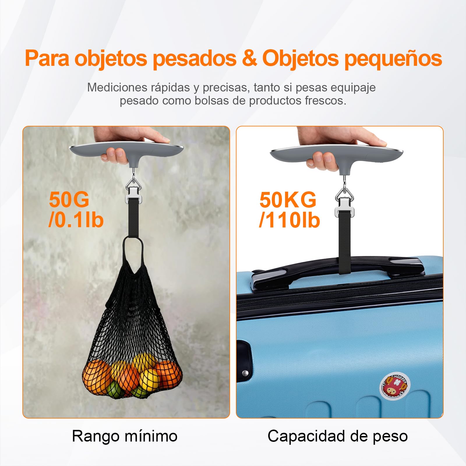 GRIFEMA GA2006 Báscula Maletas Viaje Portátil, Báscula de Equipaje con Pantalla LCD, 110 lb/50 kg, Plata