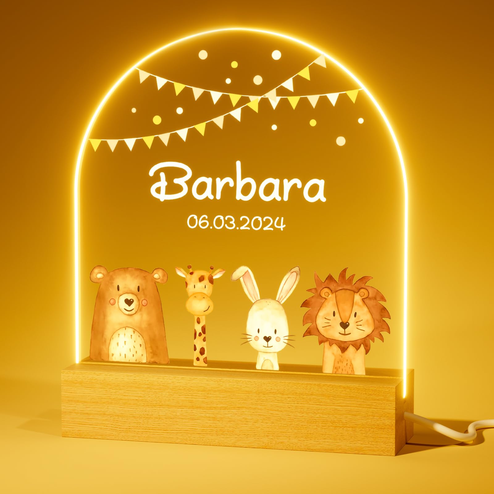 iDIY Personalised Baby Gifts - Customised Name Night Light for Baby Nursery, Custom Gifts for Girls and Boys - Party Animals