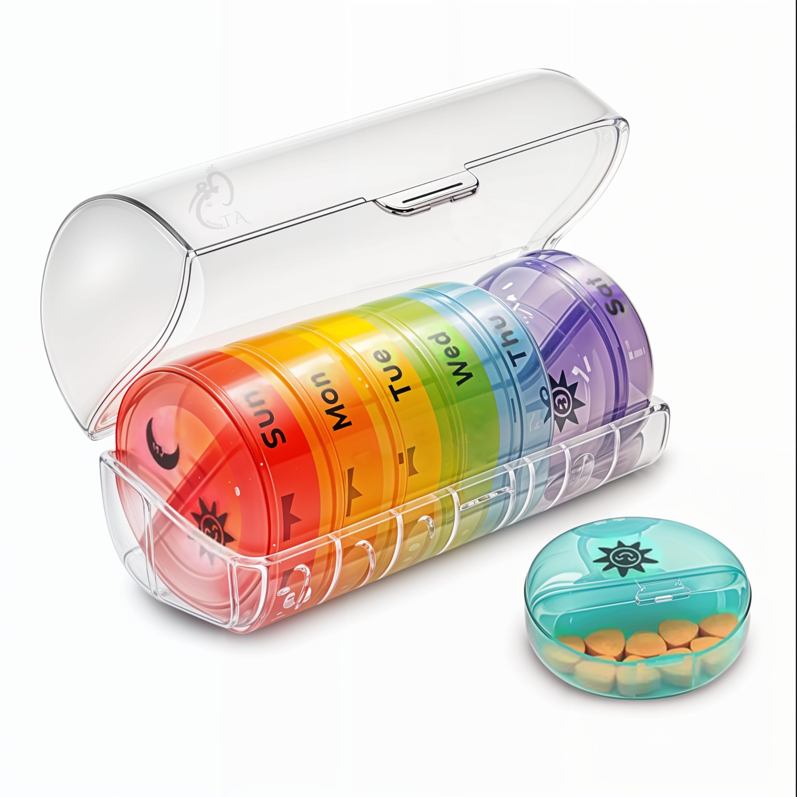 Premium Weekly Pill Box Organizer – 7 Removable AM/PM Compartments with Color Coding & Secure Lids – Travel-Friendly Medicine & Vitamin Organizer with Transparent Carry Case – BPA-Free Design