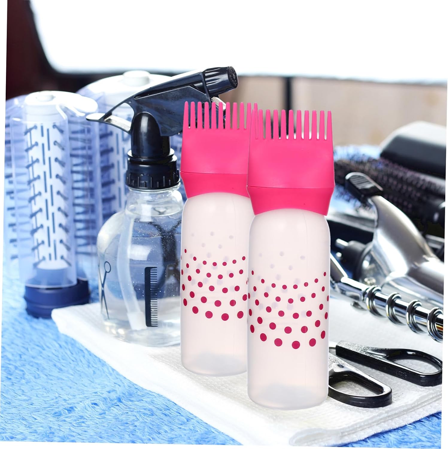NOLITOY 2Pcs Pink Plastic Hair Color Applicator Bottles with Scale Lines