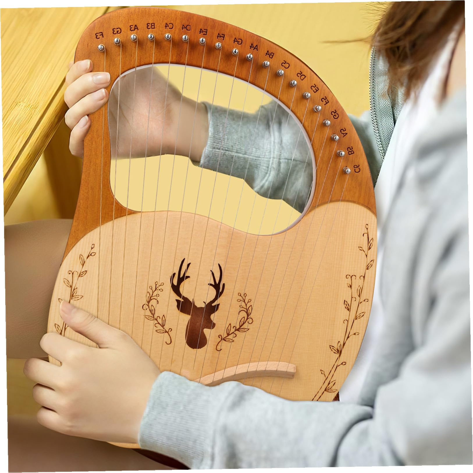 ABOOFAN Set di Arpa Lira con Bordo Arrotondato in Legno con 19 Corde, Chiave di Accordatura e Borsa in Poliestere, Strumento Musicale e Accessori Completi per Principianti