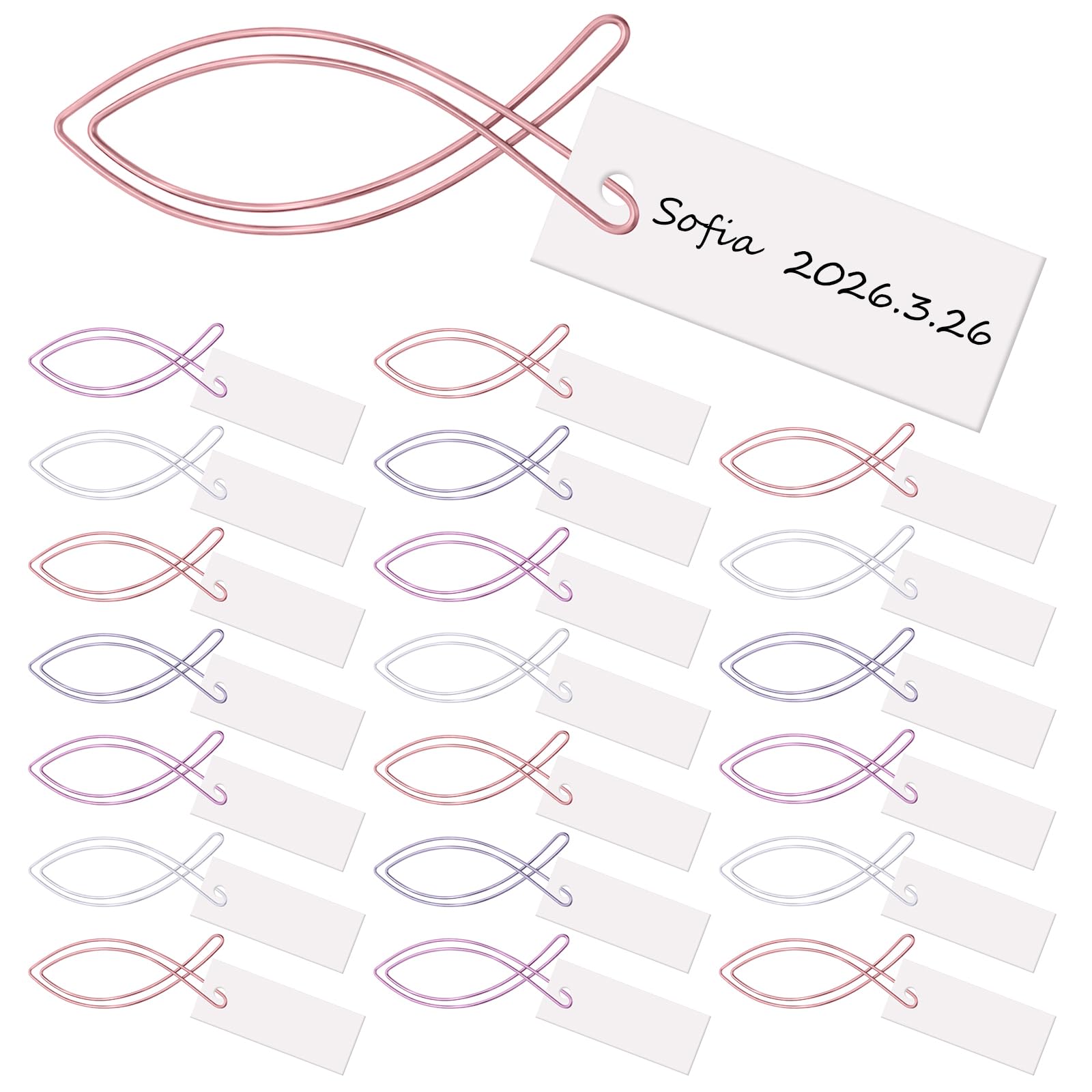 Hotop 20 Stück Fisch Gästegeschenke zur Tauf Kommunion Erstkommunion Mitgebsel Gastgeschenke für Konfirmation Firmung Fisch Tischdeko Set Dankeschön Geschenke mit Leere Karte(Rosa Serie)