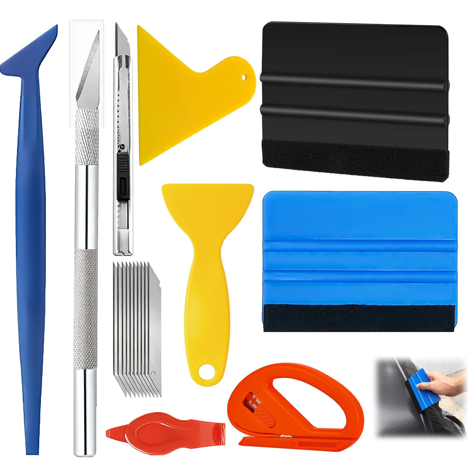 10 Pcs Vinyl Wrap Tool Kit, Window Film Application Kit with Felt Squeegee and Vinyl Cutter, Car Window Tint Tools and Wallpaper Smoothing Set