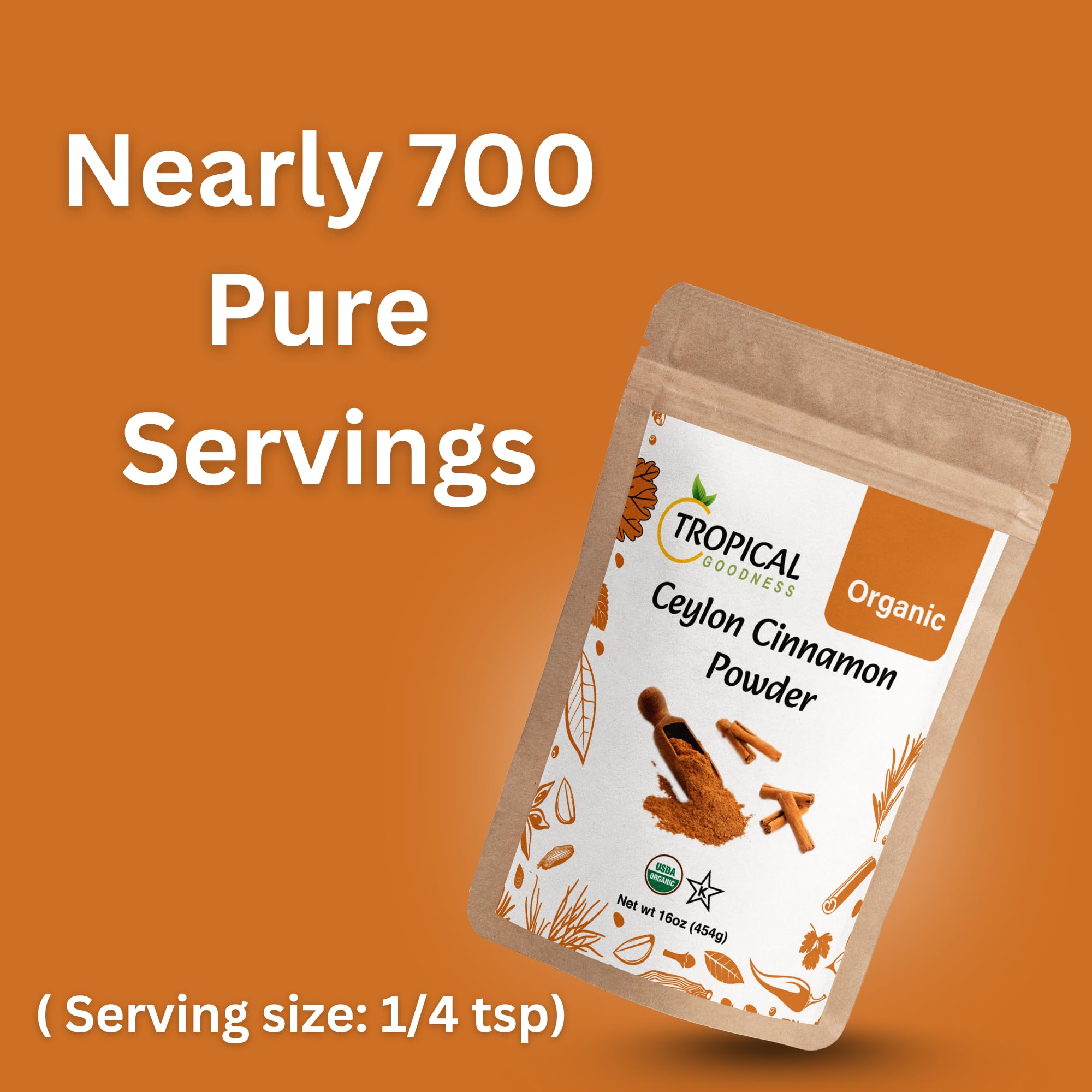 Tropical Goodness Ceylon Cinnamon Powder Organic 16oz/1lb, Authentic Tropical Flavour, USDA & Kosher Certified, Non-GMO, Gluten-Free