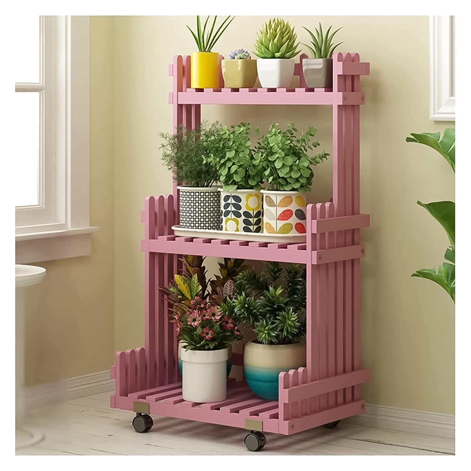 Support pour plantes en bois et étagère fleurs 3 niveaux intérieur extérieur
