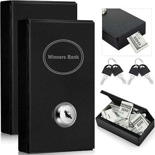 Paquete de 2 cajas de metal portátiles para jugadores, caja de dinero de casino con 2 llaves, tamaño de bolsillo, caja fuerte para ahorrar dinero,