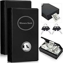 2 Pack Metal Cash Box for Gamblers Portable Winner Bank Casino Cash Box with 2 Keys Pocket Sized Casino Money Safe Strongbox for Money Saving Gifts Go Home Travel(Black)