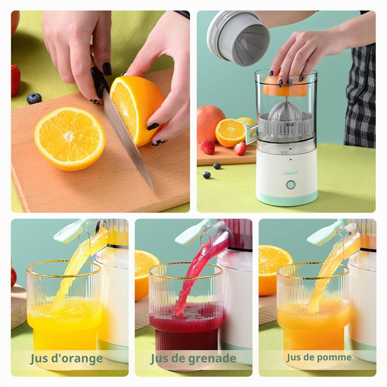 ADIOLI Hand Held Blender Stick Presse-Agrumes Lent Sans Fil Extracteur de Fruits Portable USB Électrique pour la Maison (Colo'