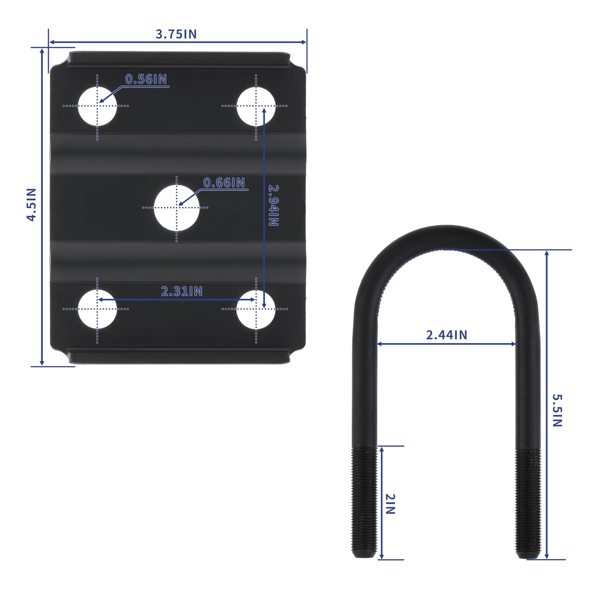 Kit di bulloni a U per asse rotondo per rimorchio da 1587,6 kg, 2-3/8", bulloni a U per asse rimorchio resistenti, lunghezza 14,5 cm, diametro 1,27 cm, passo filettatura 5,1 cm, adatto per