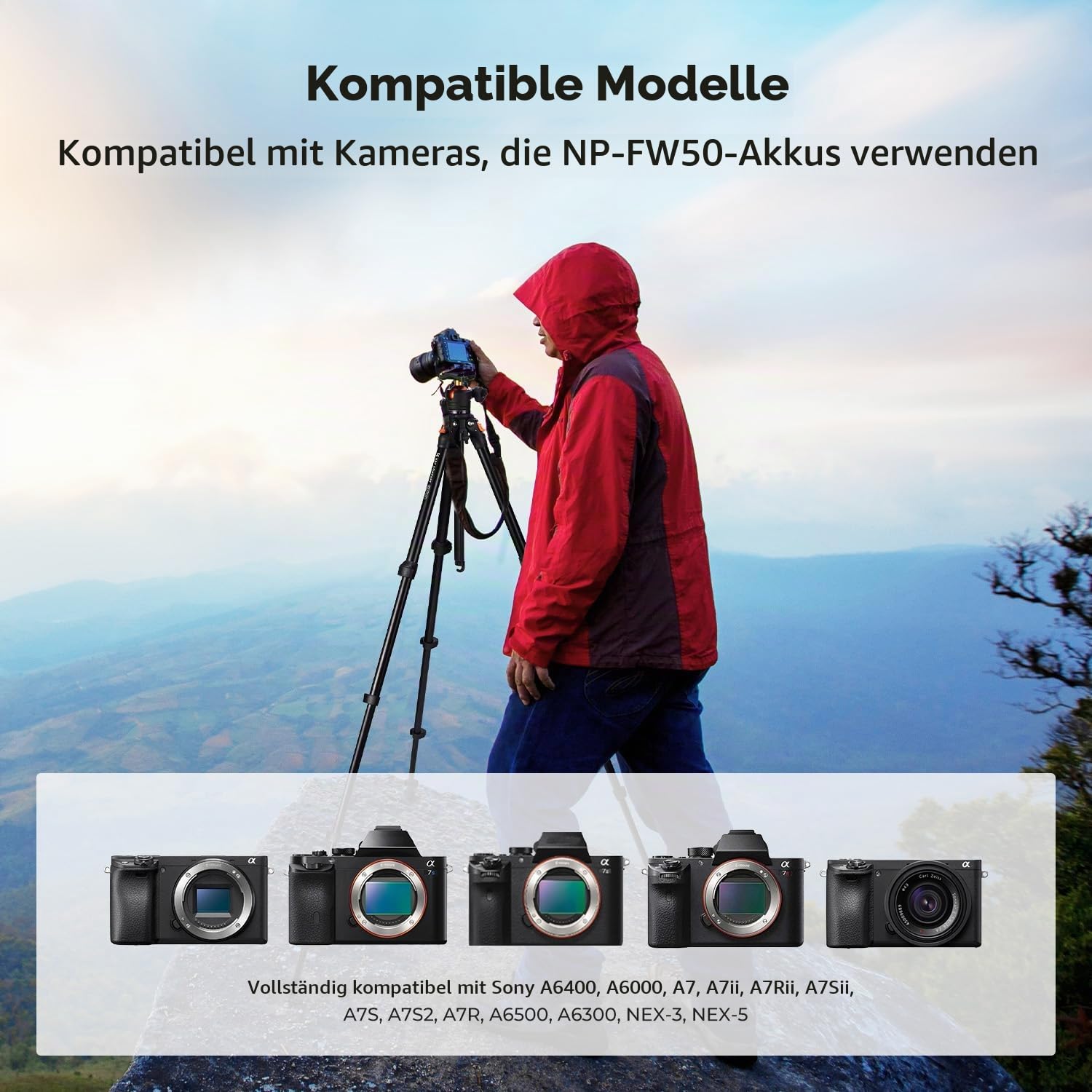 K&F CONCEPT NP-FW50 Akku mit Typ C Direktladeschnittstelle Kompatibel mit den Kameras A7, Alpha 7R, A7S, A7S II, A7M2, A7SM2, A7RM2, A6000,NEX-3 (2 Akku)