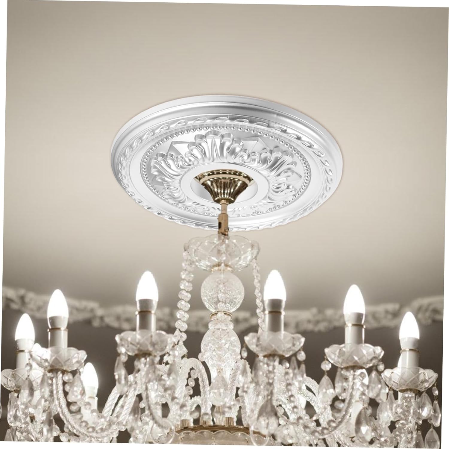 Ceiling Medallion Light Cover Plate Pu Decorative Canopy for Ceiling Fans Easy to Install Modern Design for Home and Office Decor Silver Small