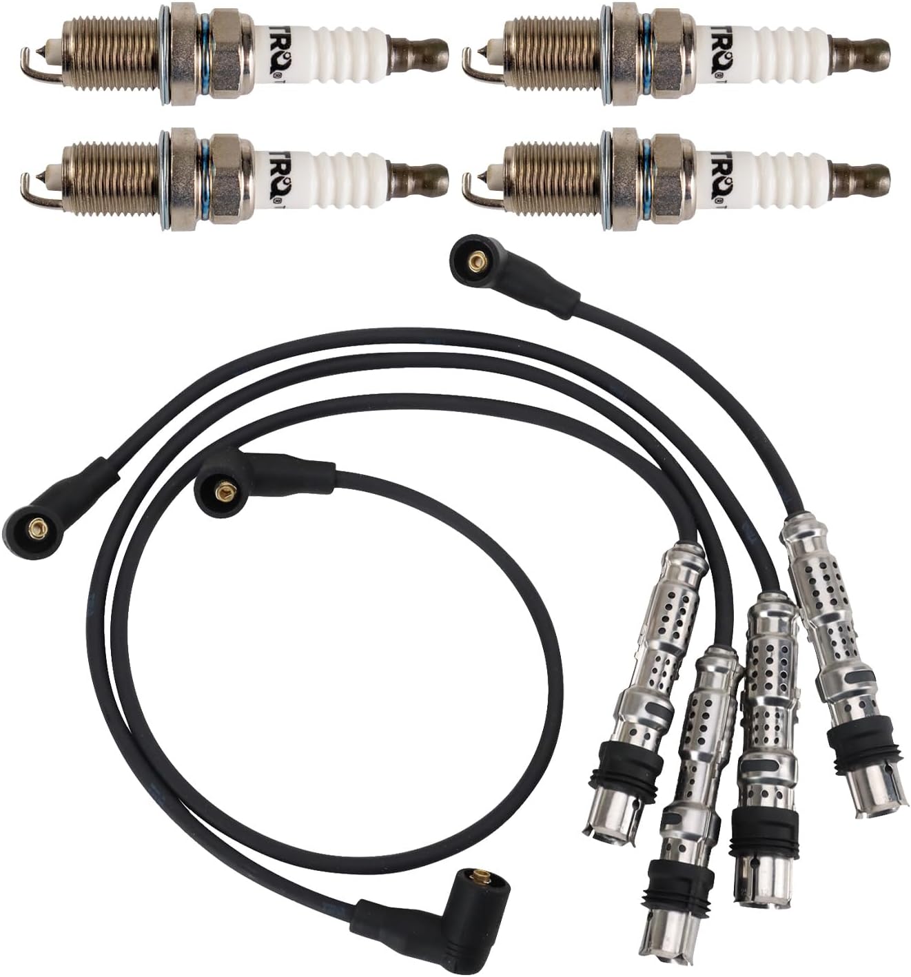 TRQ Ignition Coil & Spark Plug Kit Iridium 5 Piece Compatible with 2001-2005 Volkswagen Beetle Jetta 2001-2006 Golf Only for L4 2.0L Confirm Engine Designation