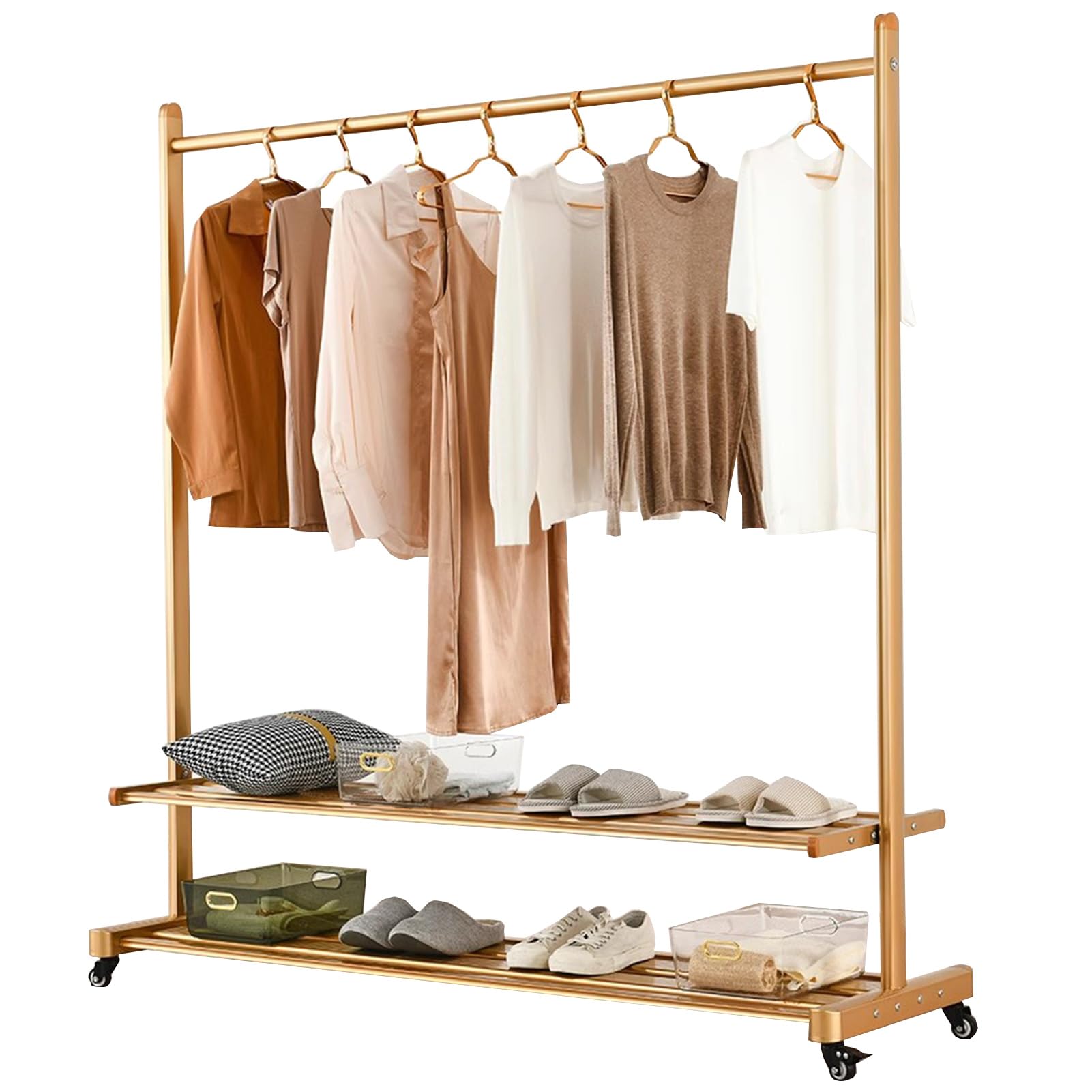 Portant à vêtements robuste sur roulettes avec organisateur de rangement